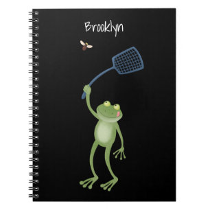 Funny green frog swatting fly cartoon notitieboek