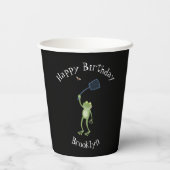 Funny green frog swatting fly cartoon papieren bekers (Achterkant)