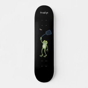 Funny green frog swatting fly cartoon persoonlijk skateboard