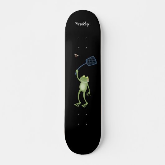 Funny green frog swatting fly cartoon persoonlijk skateboard (Voorkant)