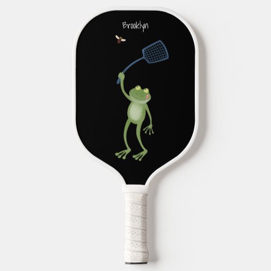 Funny green frog swatting fly cartoon pickleball paddle (Voorkant)