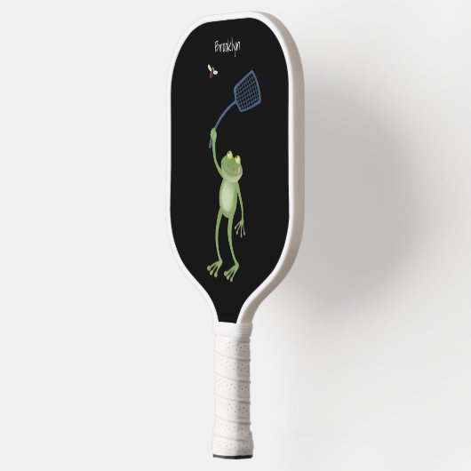 Funny green frog swatting fly cartoon pickleball paddle (Links)