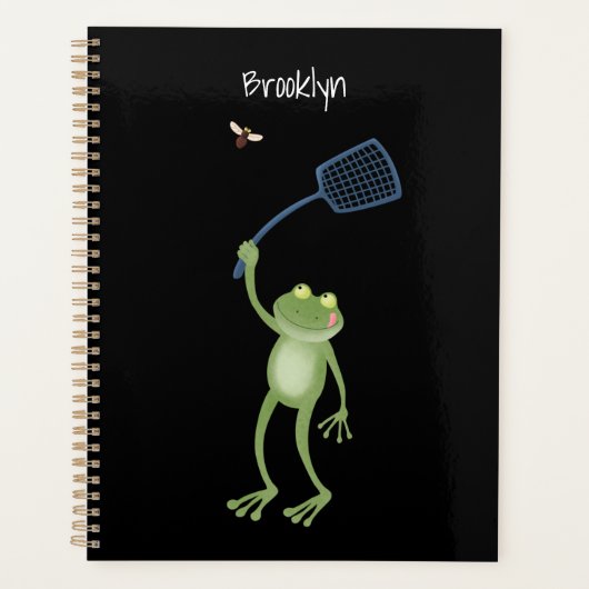 Funny green frog swatting fly cartoon planner (Voorkant)