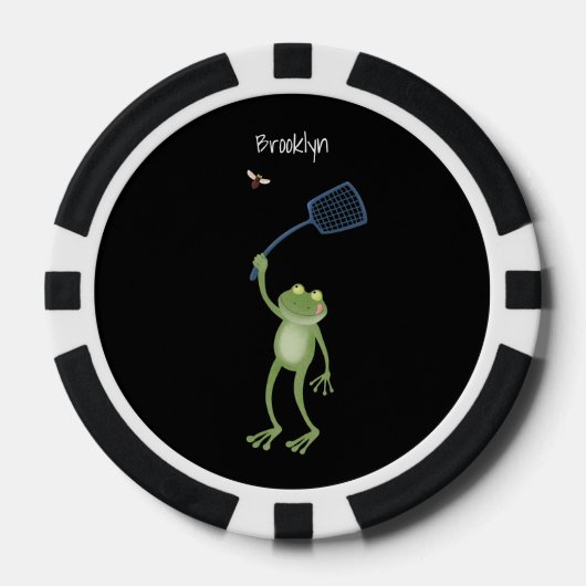 Funny green frog swatting fly cartoon poker chips (Voorkant)