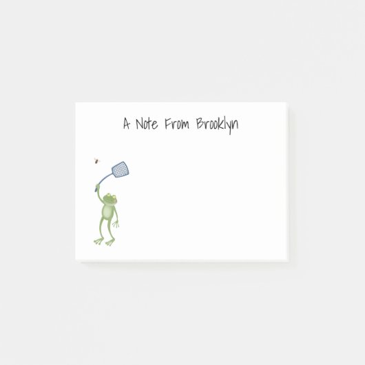 Funny green frog swatting fly cartoon post-it® notes (Voorkant)