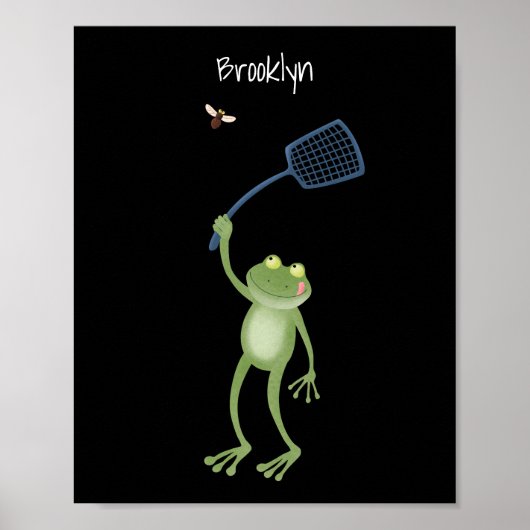Funny green frog swatting fly cartoon poster (Voorkant)
