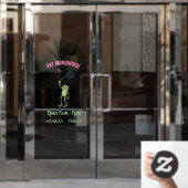 Funny green frog swatting fly cartoon raamsticker (Kantoordeur)