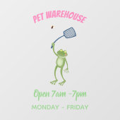 Funny green frog swatting fly cartoon raamsticker (Vel)