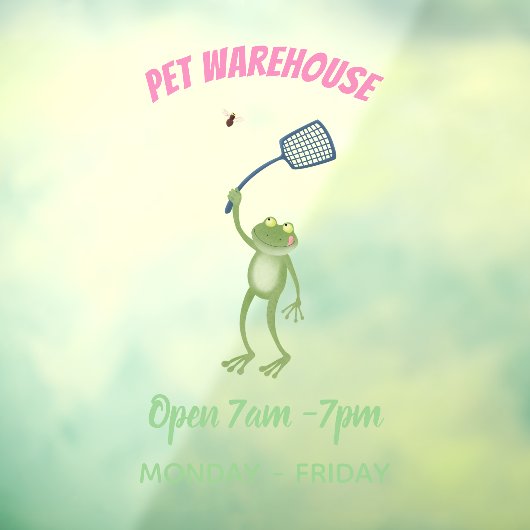 Funny green frog swatting fly cartoon raamsticker (Vel 3)