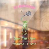 Funny green frog swatting fly cartoon raamsticker (Vel 2)