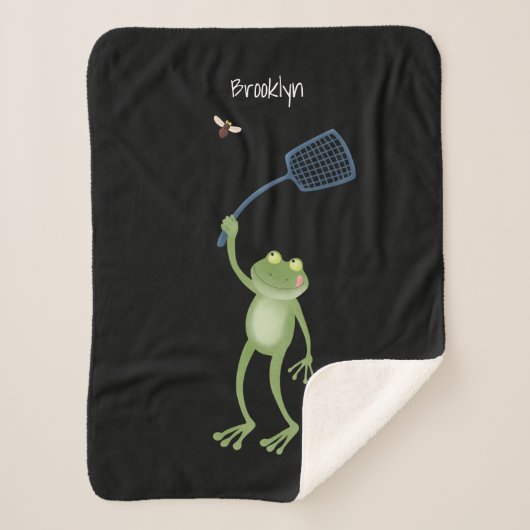 Funny green frog swatting fly cartoon sherpa deken (Voorkant)