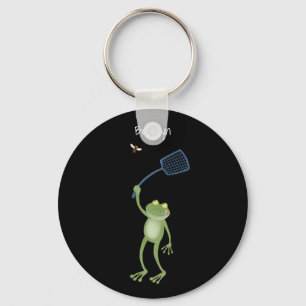 Funny green frog swatting fly cartoon sleutelhanger