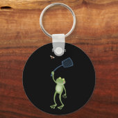 Funny green frog swatting fly cartoon sleutelhanger (Voorkant)