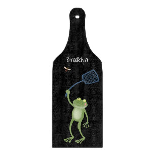 Funny green frog swatting fly cartoon snijplank