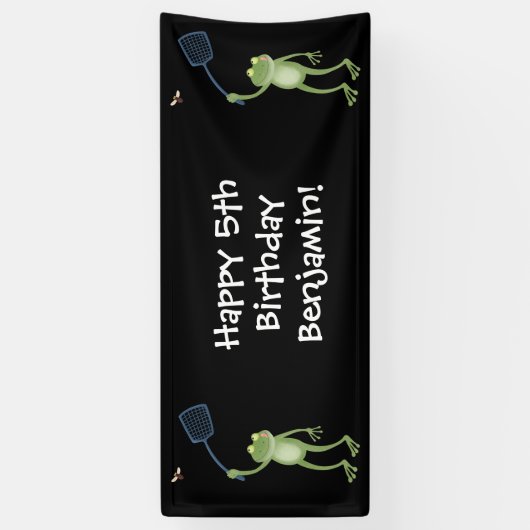 Funny green frog swatting fly cartoon spandoek (Verticaal)