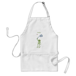 Funny green frog swatting fly cartoon standaard schort