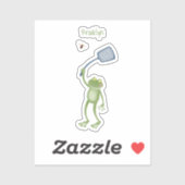 Funny green frog swatting fly cartoon sticker (Vel)