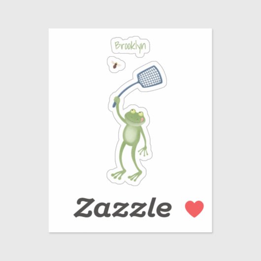 Funny green frog swatting fly cartoon sticker (Vel)
