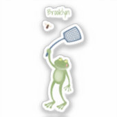 Funny green frog swatting fly cartoon sticker (Voorkant)