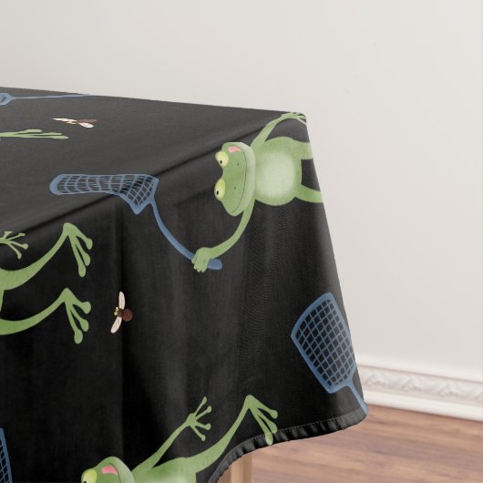 Funny green frog swatting fly cartoon tafelkleed (Voorbeeld)