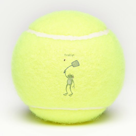 Funny green frog swatting fly cartoon tennisballen (Achterkant)