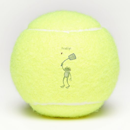 Funny green frog swatting fly cartoon tennisballen (Voorkant)