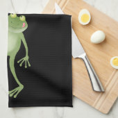 Funny green frog swatting fly cartoon theedoek (Quarter Fold)