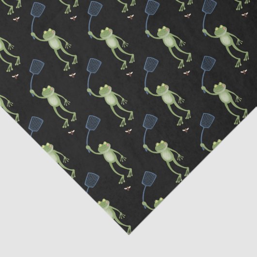 Funny green frog swatting fly cartoon tissuepapier (Detail)