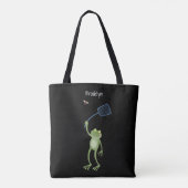 Funny green frog swatting fly cartoon tote bag (Achterkant)