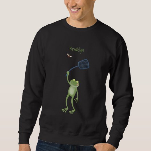 Funny green frog swatting fly cartoon trui (Voorkant)