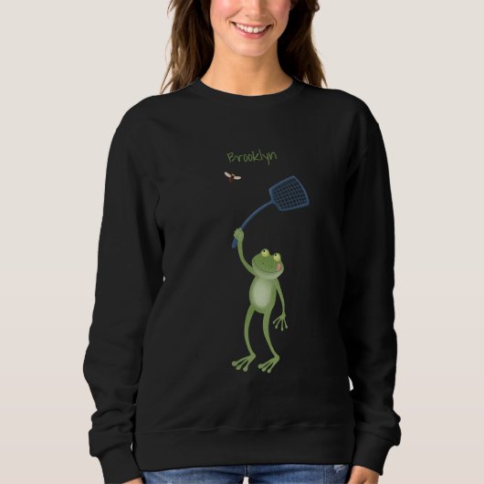 Funny green frog swatting fly cartoon trui (Voorkant)