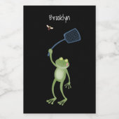 Funny green frog swatting fly cartoon voedselcontainer etiket (Enkel label)