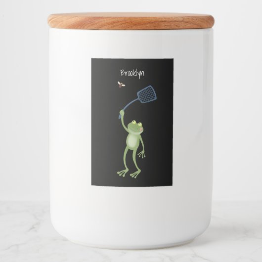 Funny green frog swatting fly cartoon voedselcontainer etiket (Voorkant)