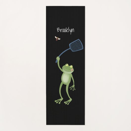 Funny green frog swatting fly cartoon yogamat (Voorkant)