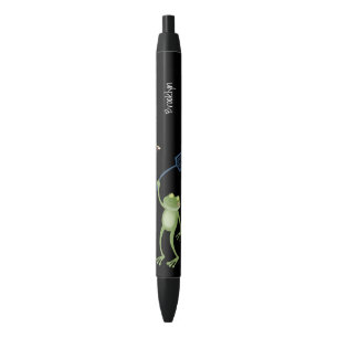 Funny green frog swatting fly cartoon zwarte inkt pen