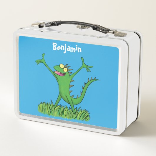 Funny green glimlach animated iguana lizard (Achterkant)