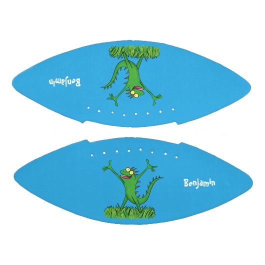 Funny green glimlach animated iguana lizard american football (Panelen)