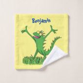 Funny green glimlach animated iguana lizard bad handdoek (Wasdoekje)