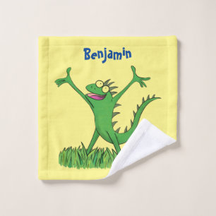 Funny green glimlach animated iguana lizard bad handdoek