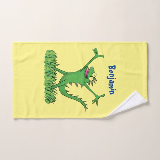 Funny green glimlach animated iguana lizard bad handdoek (Handdoek)