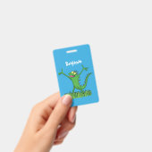 Funny green glimlach animated iguana lizard badge (Handheld)