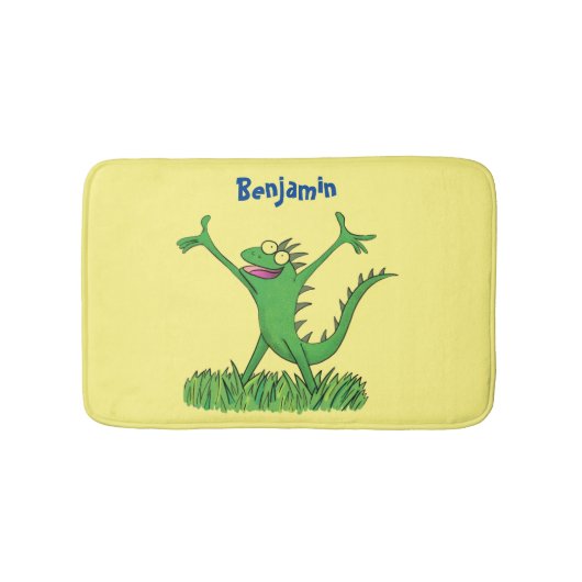 Funny green glimlach animated iguana lizard badmat (Voorkant)