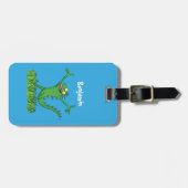 Funny green glimlach animated iguana lizard bagagelabel (Voorkant horizontaal)