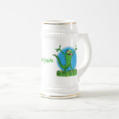 Funny green glimlach animated iguana lizard bierpul (Voorkant rechts)
