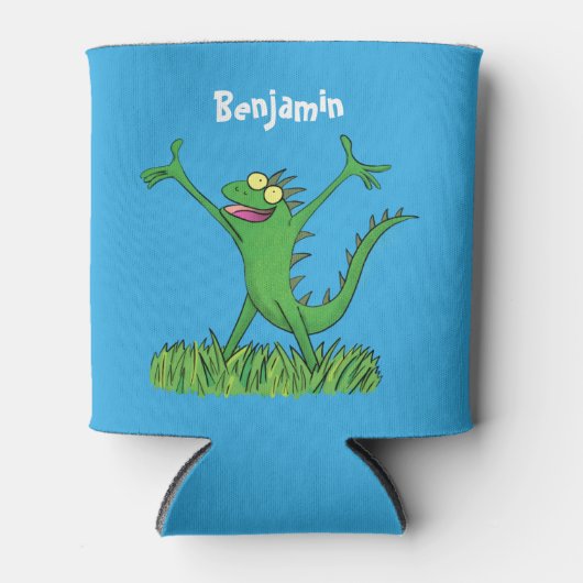 Funny green glimlach animated iguana lizard blikjeskoeler (Voorkant)