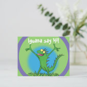 Funny green glimlach animated iguana lizard briefkaart (Staand voorkant)