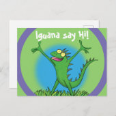 Funny green glimlach animated iguana lizard briefkaart (Voorkant / Achterkant)