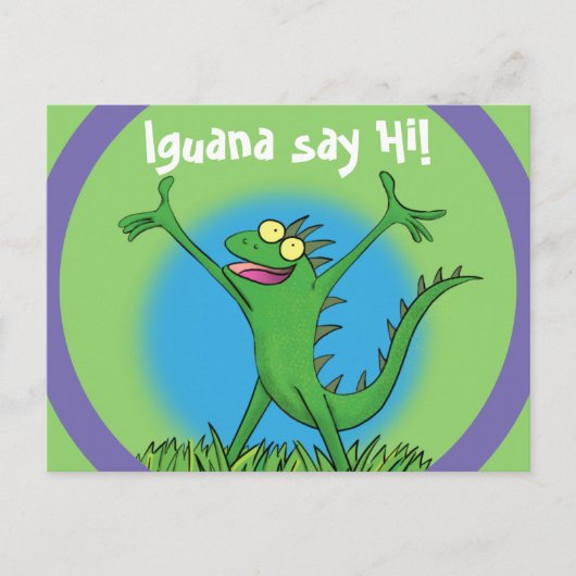 Funny green glimlach animated iguana lizard briefkaart (Voorkant)