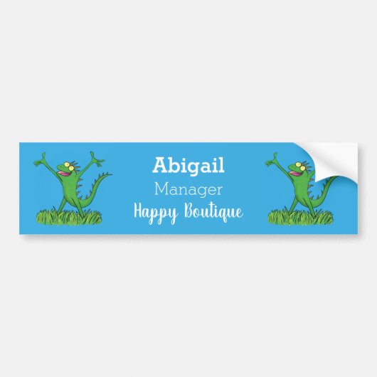 Funny green glimlach animated iguana lizard bumpersticker (Voorkant)