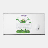 Funny green glimlach animated iguana lizard bureaumat (Keyboard & Muis)